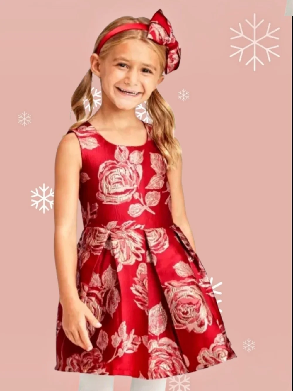 The Children's Place Floral Jacquard Party Dress With Matching Doll Dress